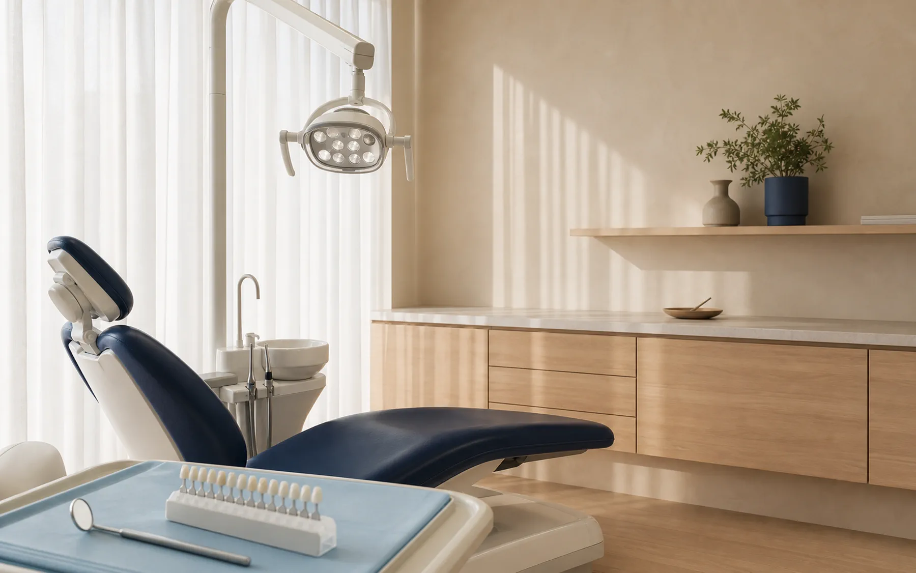 Gün ışığı alan modern diş kliniği muayene alanı